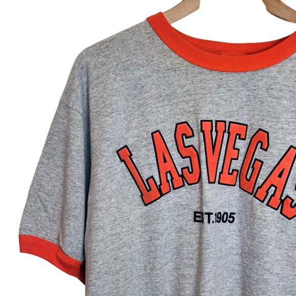 LAS VEGAS Ringer T-Shirt L.A.T Sport Gray Orange Trim Graphic Tee Mens L Retro - Picture 3 of 13